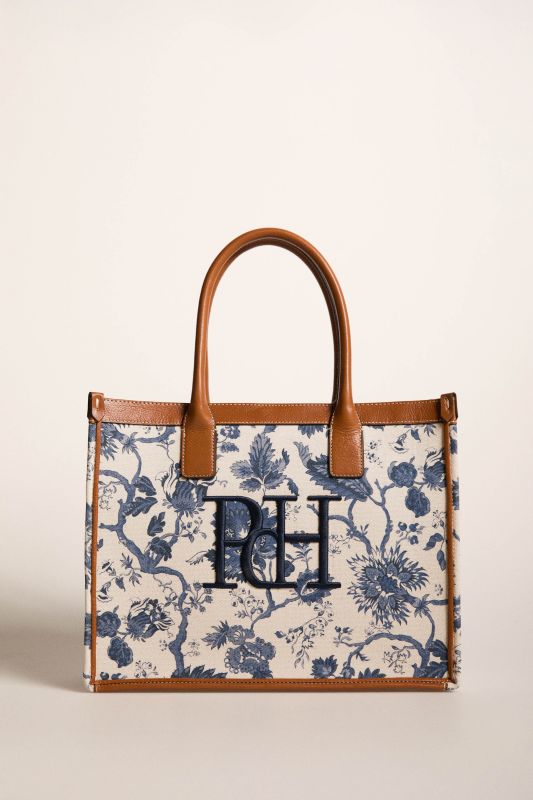 Floral print tote bag with embroidered logo