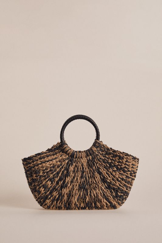 Raffia basket bag with woven strap