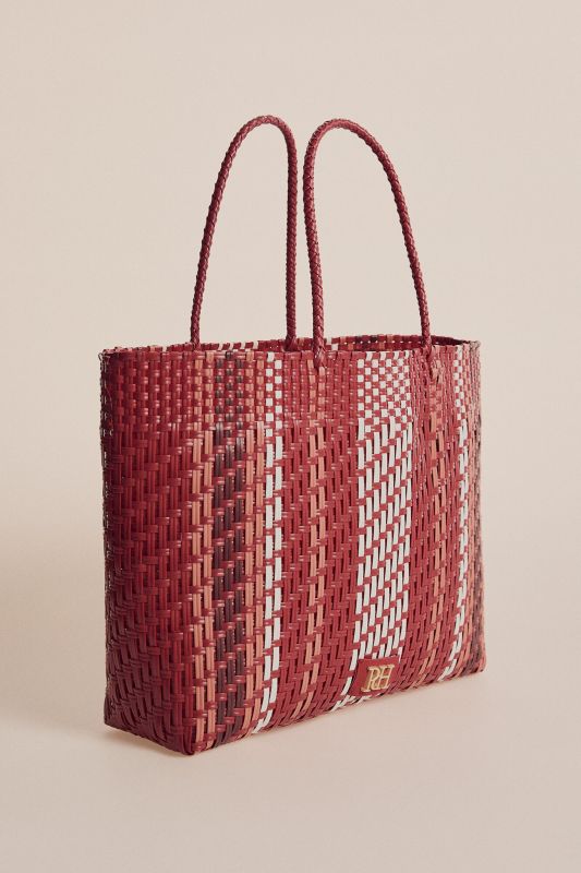 Multicoloured woven basket bag