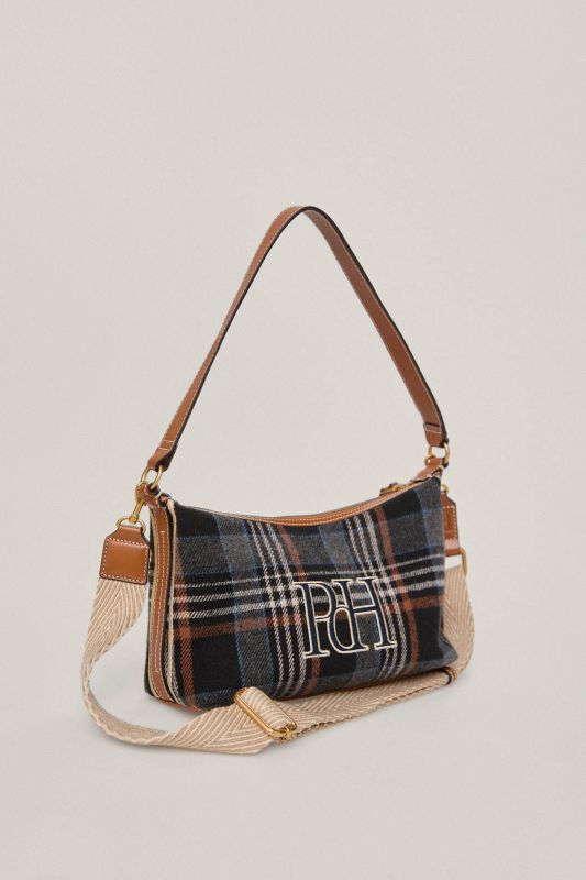 Baguette bag in check print with embroidered logo