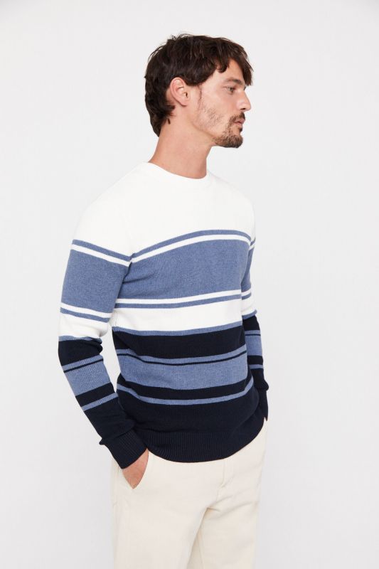 Striped cotton twisted-yarn jumper with crew neck