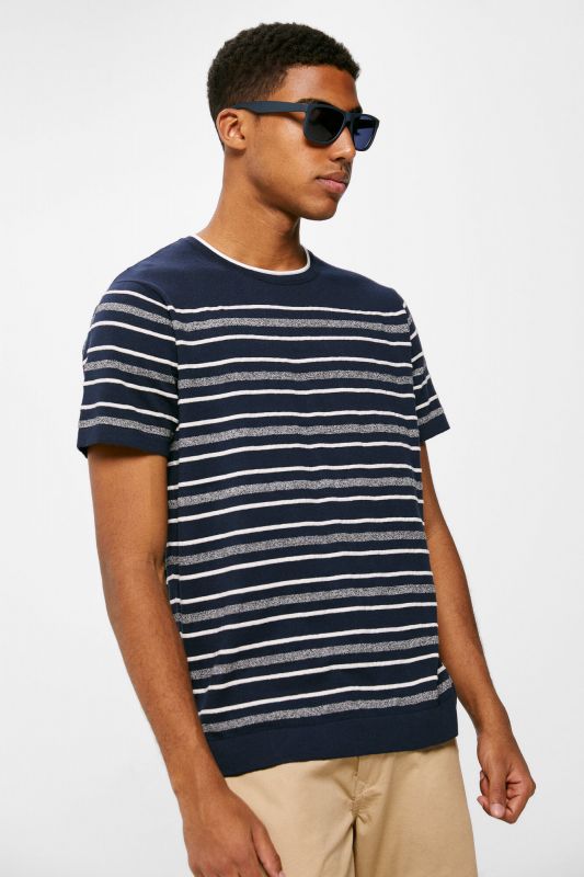 Jersey-knit T-shirt with blue stripes