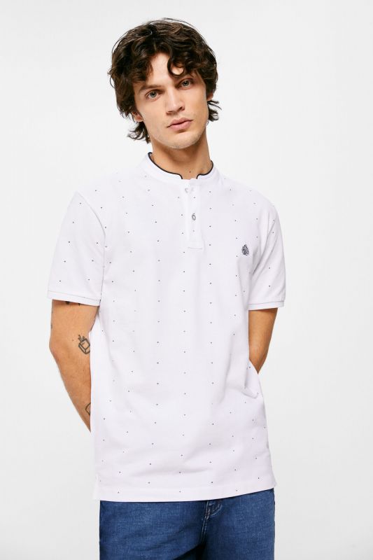 All-over print slim fit mandarin collar polo shirt