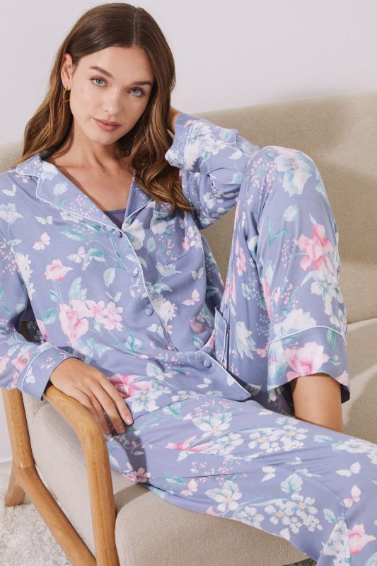 Blue printed classic long pyjamas