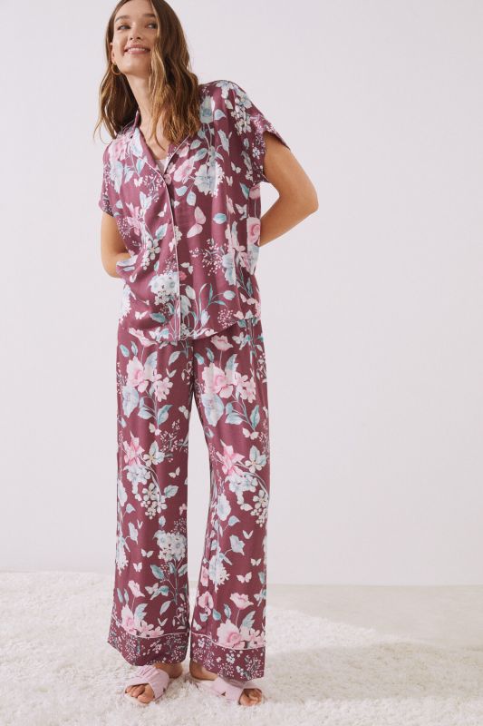 Maroon printed classic long pyjamas