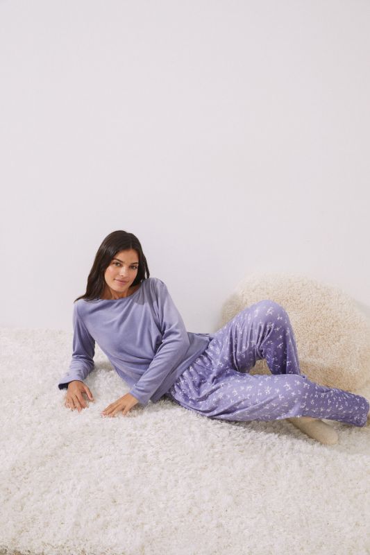 Long blue printed lace pyjamas