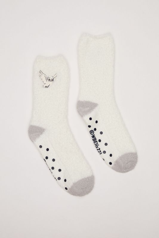 White fluffy Harry Potter socks