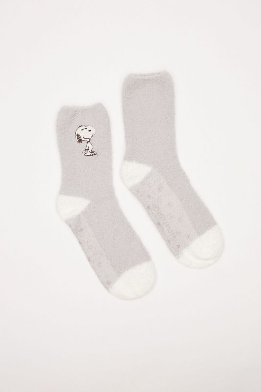 Grey fluffy Snoopy socks