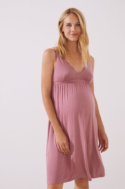 Short pink maternity nightgown
