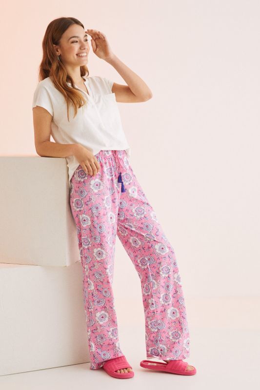 Fuchsia pink printed 100% cotton bottoms