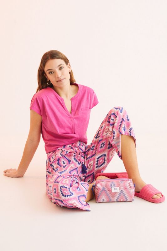 Pink ethnic print long trousers