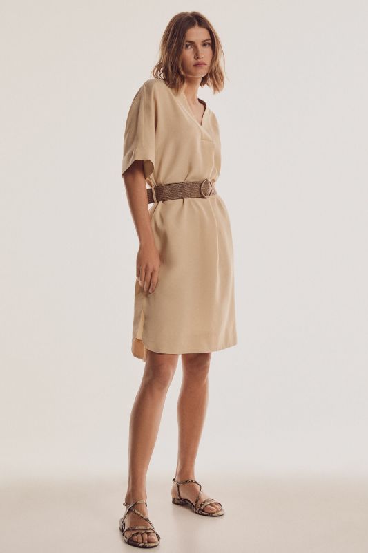 Belted A-line tunic dress