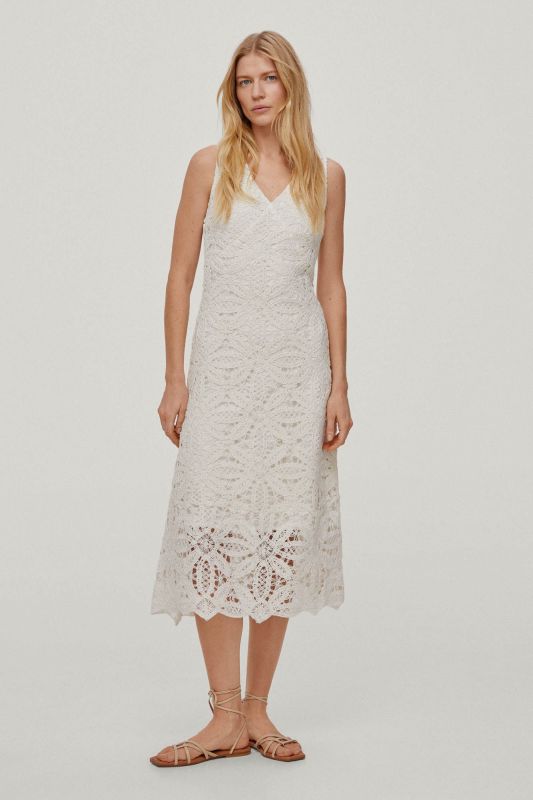 Midi dress with crochet straps, V-neck and A-line skirt