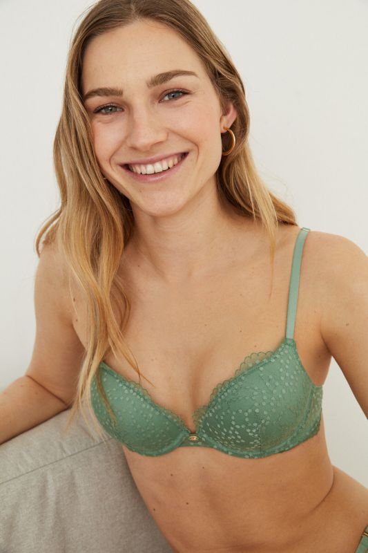 Green lace super push-up bra