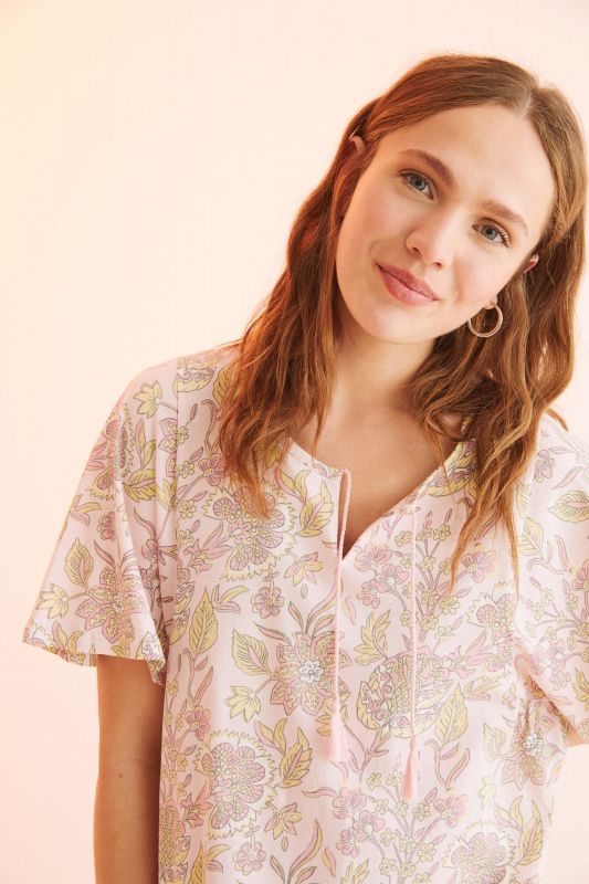 Floral print 100% cotton midi nightgown