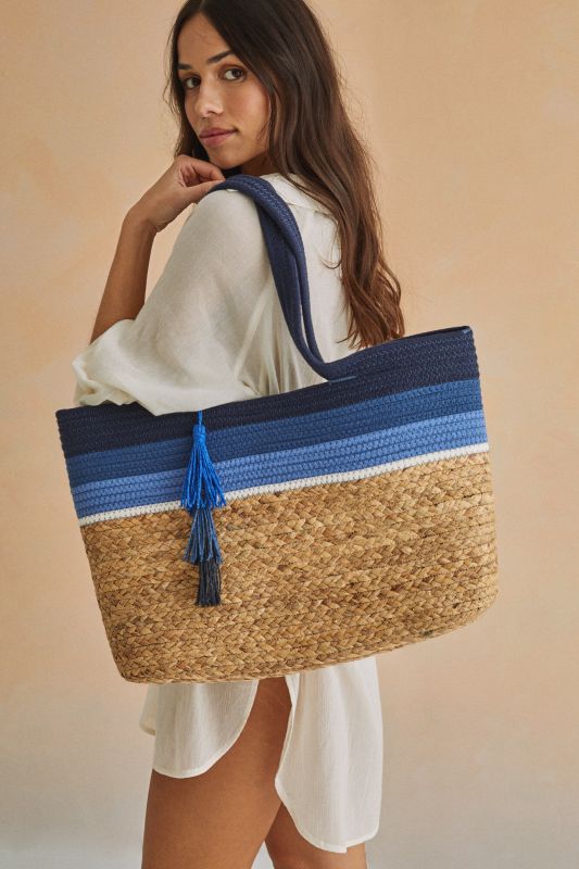 Navy blue beach basket bag