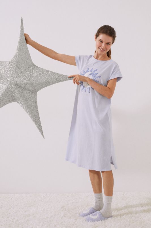 100% cotton blue midi nightgown