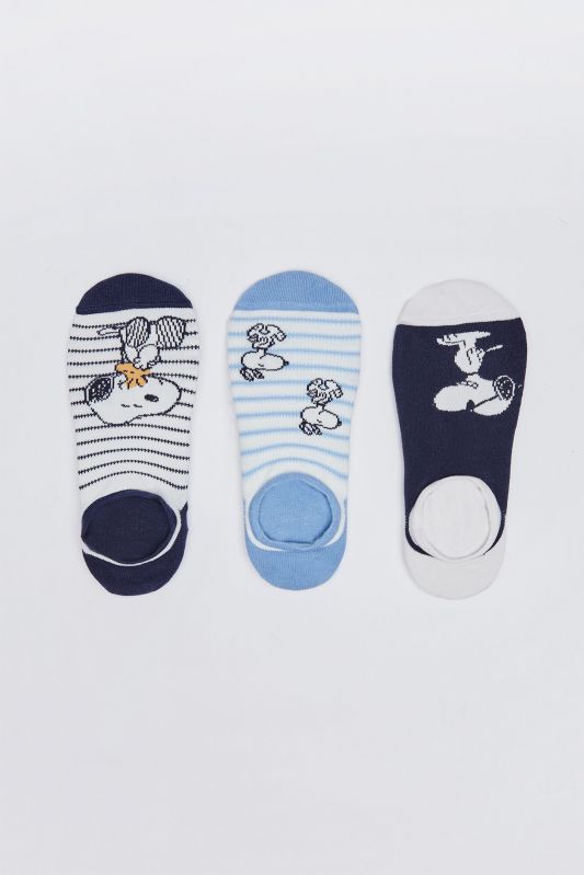3-pack blue Snoopy cotton no-show socks