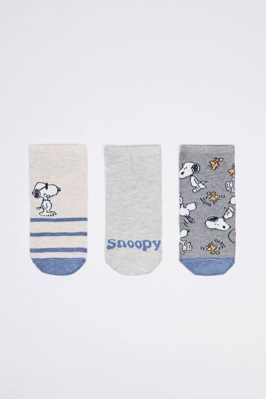 3-pack grey Snoopy cotton ankle socks