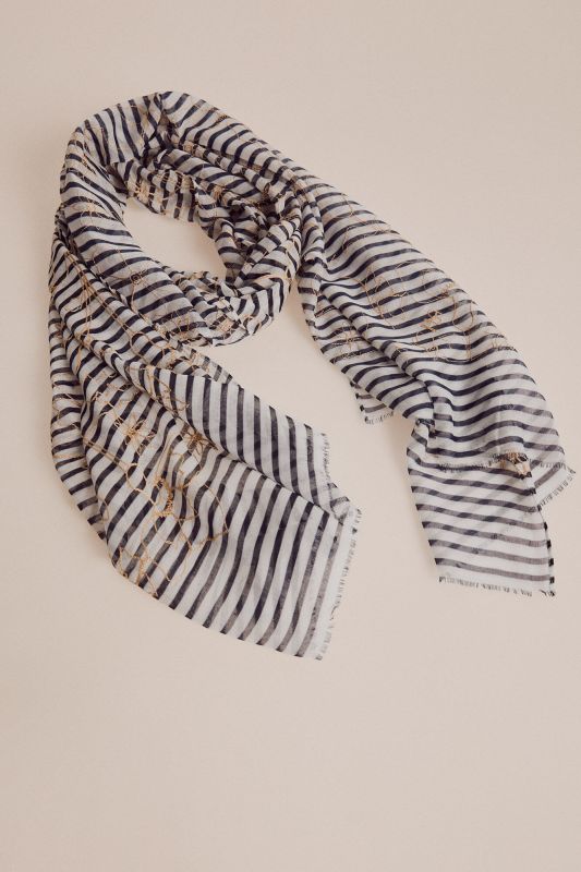 Striped shawl with floral embroidery