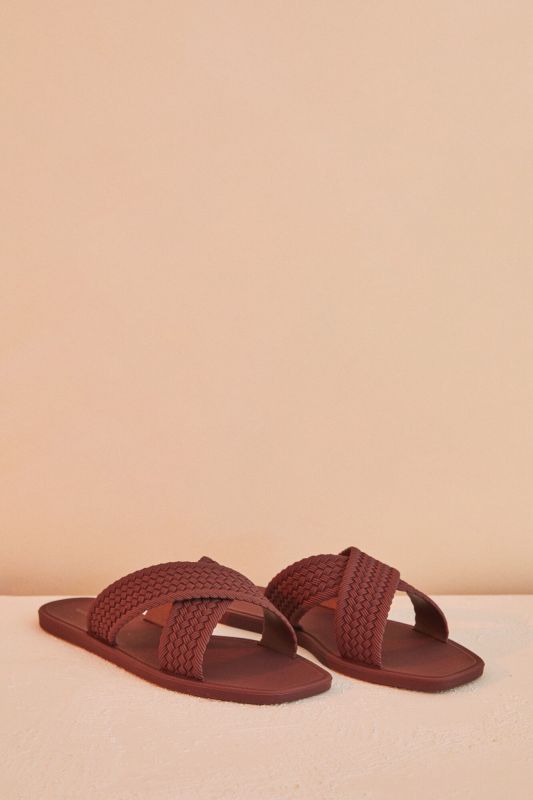 Brown crossover sandals