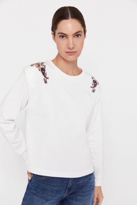 Embroidered shoulder-pad effect sweatshirt