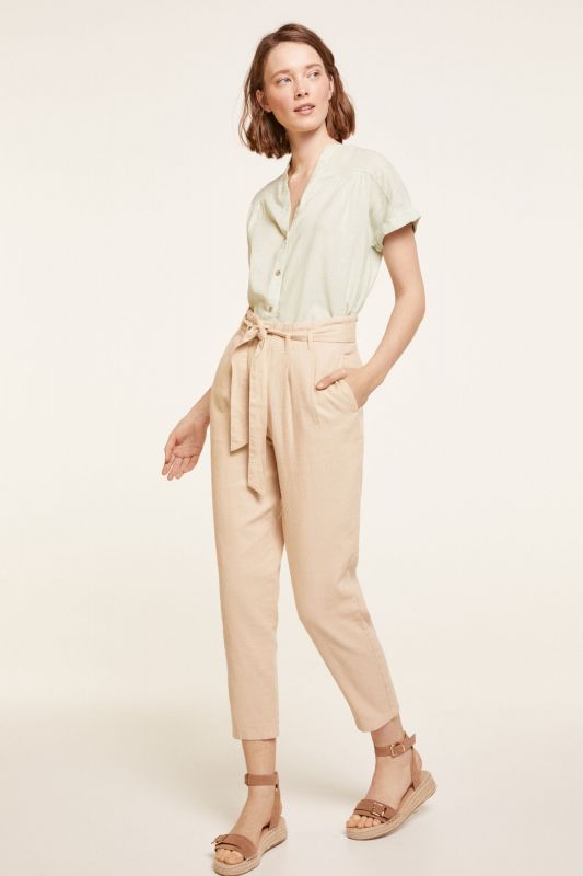 Organic Cotton Linen Mandarin Collar Short-Sleeved Blouse