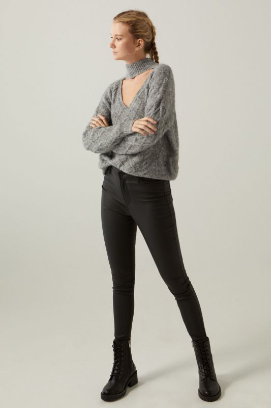 Skinny-fit coated trousers