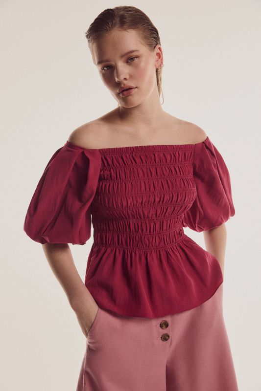 Gathered off-the-shoulder blouse