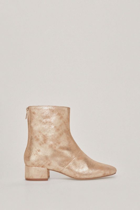 Low metallic leather ankle boot