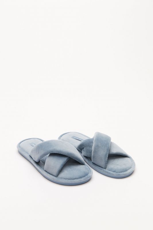 Blue velvet crossover slippers
