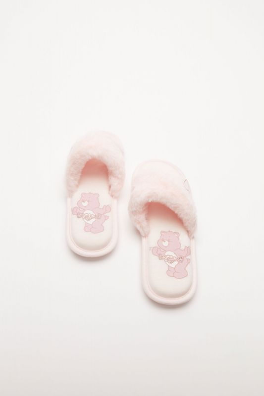 Pink fluffy Care Bear slider slippers