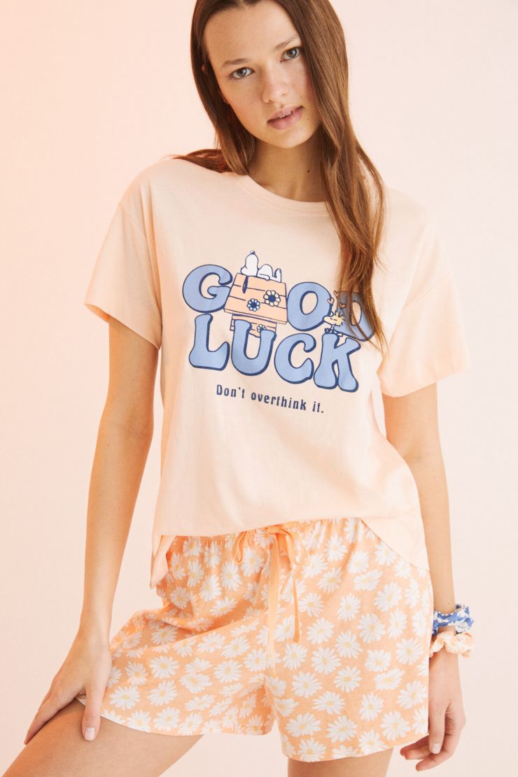 Short orange Snoopy pyjamas in 100 cotton